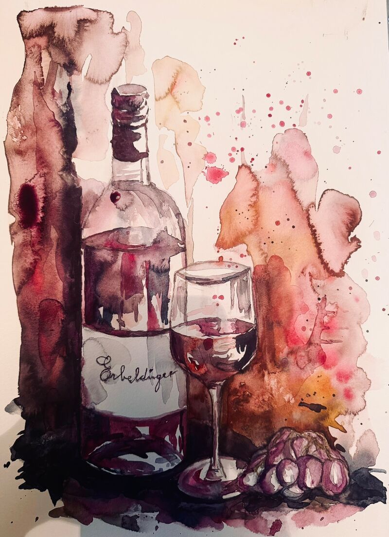 Weinflasche in Aquarell