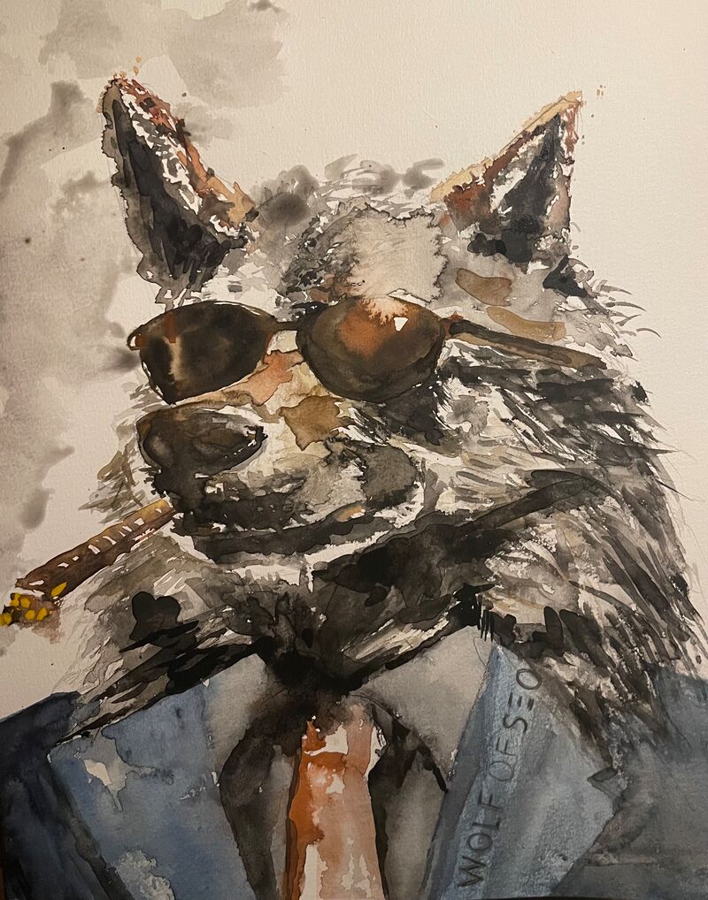 Wolf im Anzug mit Zigarre (Tierportrait)
