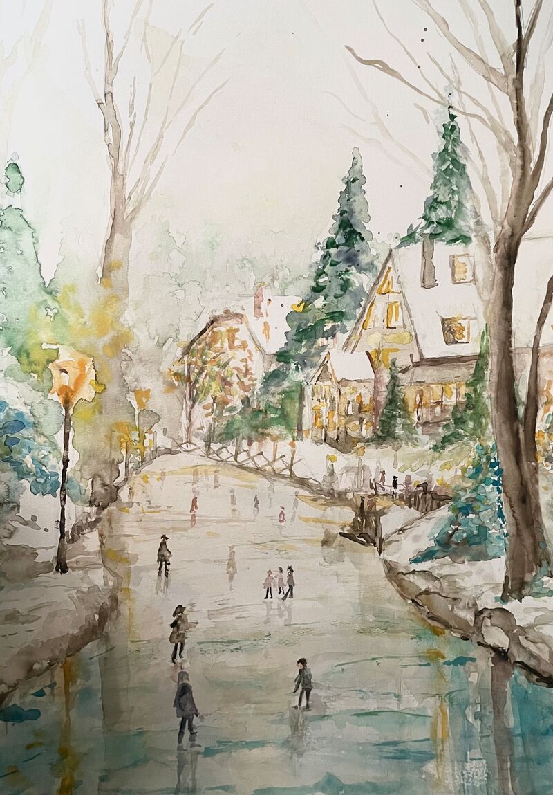 Moderne Kunst (Urlaubserinnerung Winterlandschaft in Aquarell)